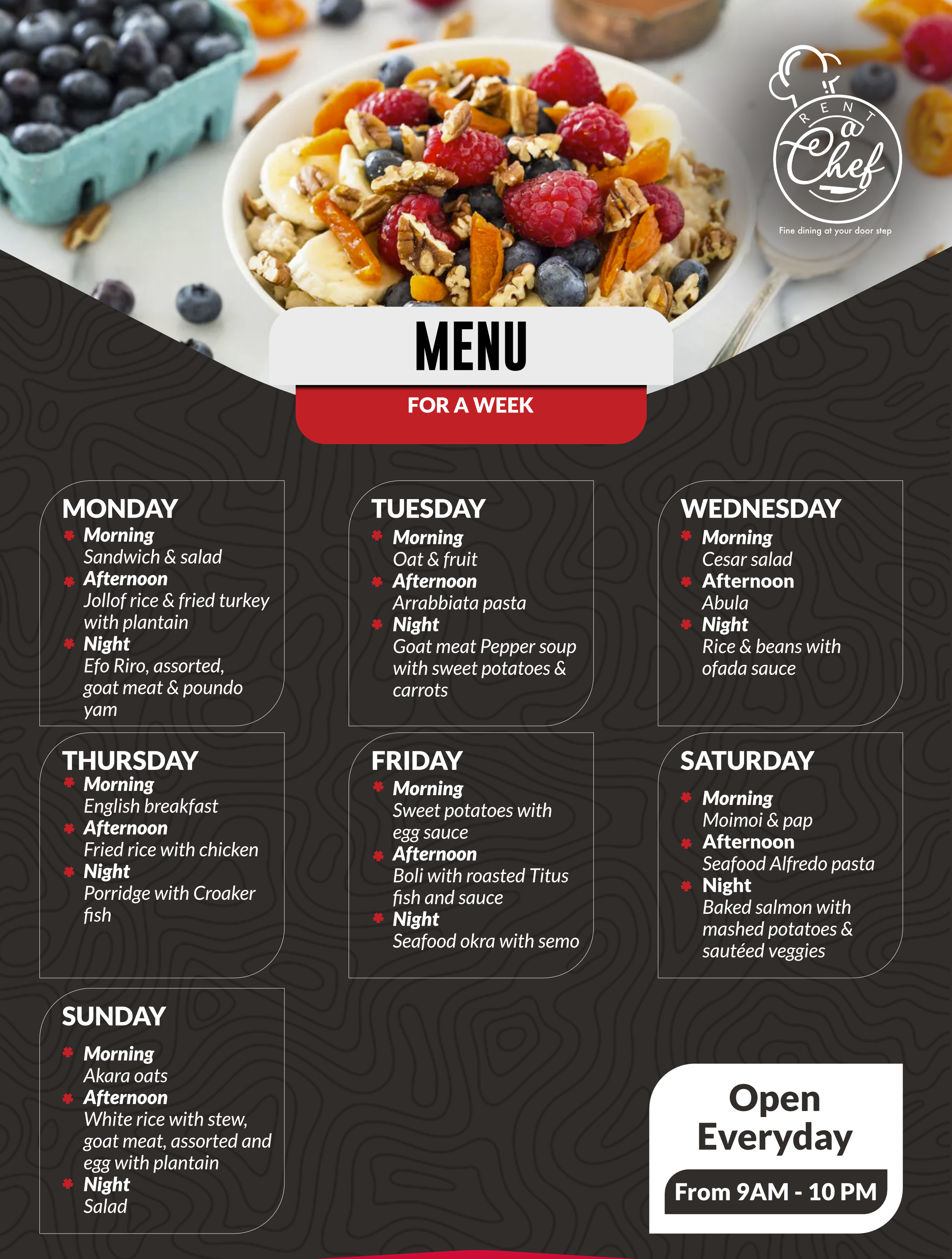 New Menu design (menu for a week) 1